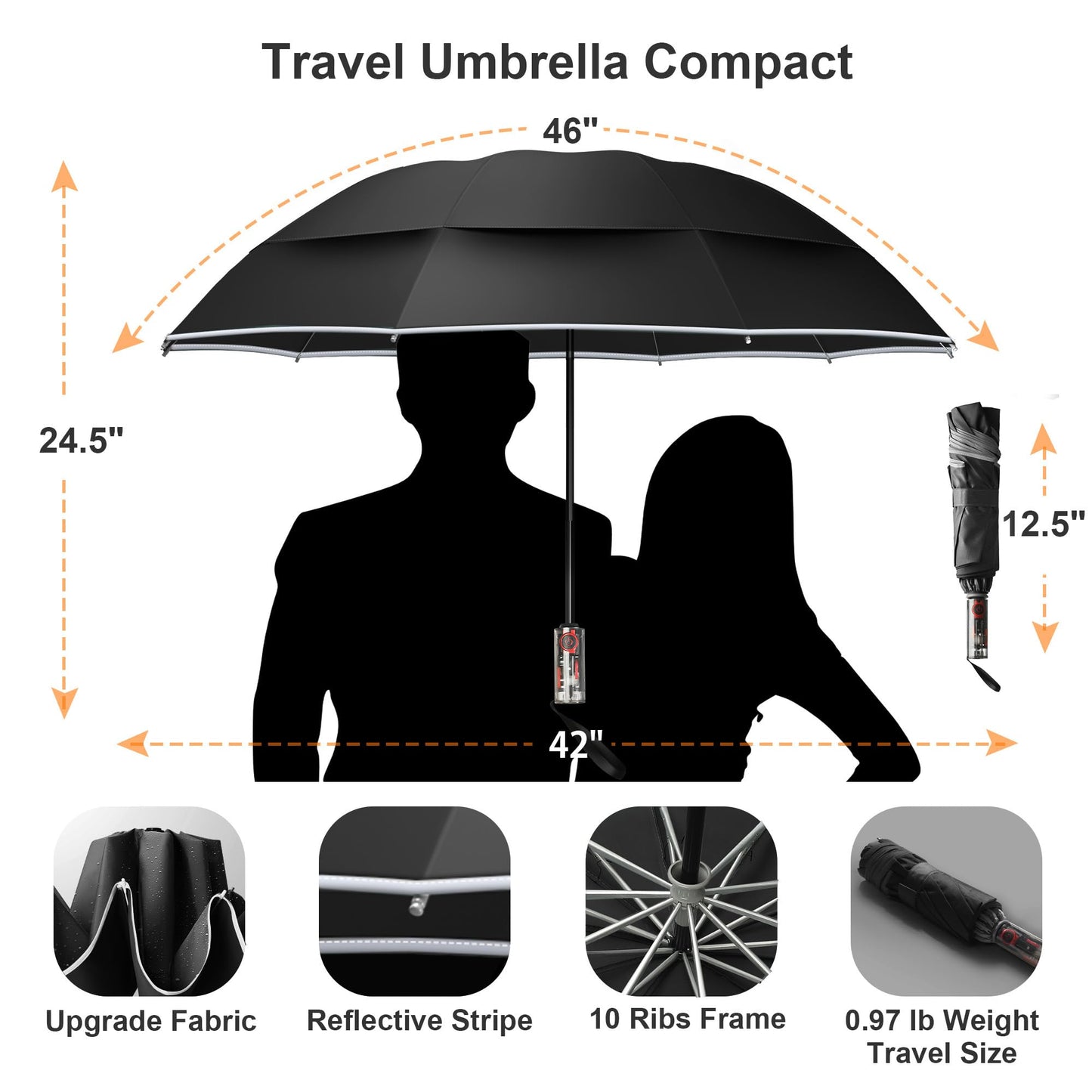 Compact Windproof Golf Umbrella with Double Canopy