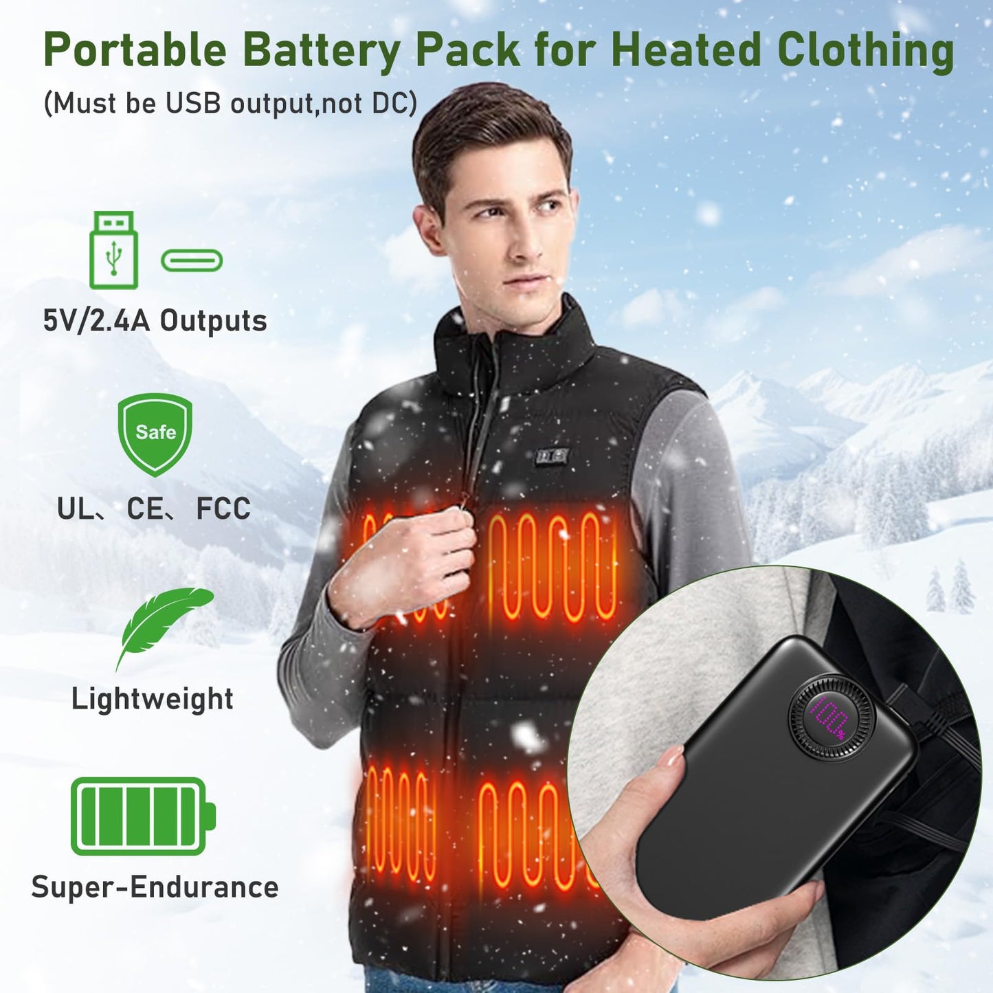 10000mAh Portable Charger with Built-in Cables