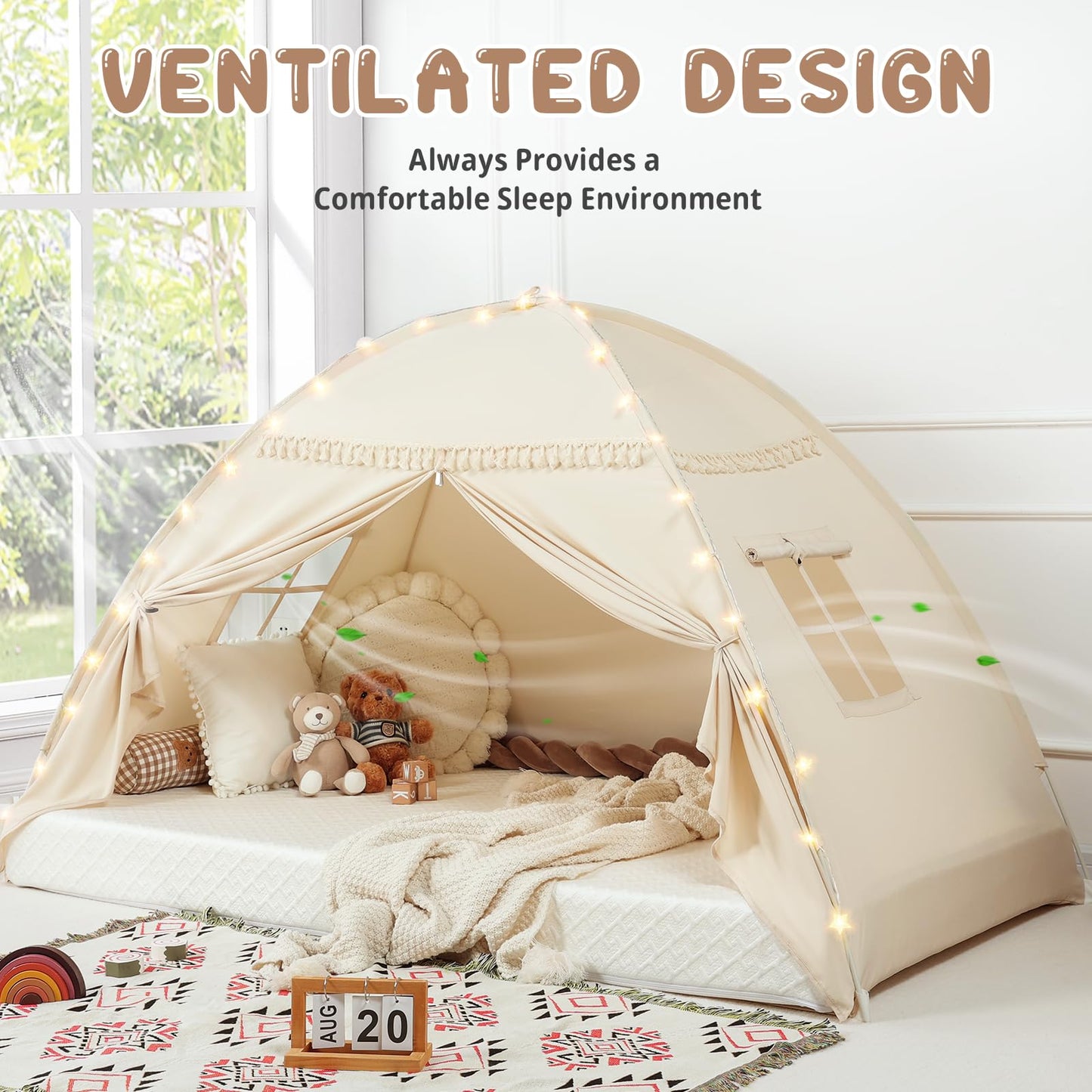 Toddler Bed Tent Canopy with Lights & Flags