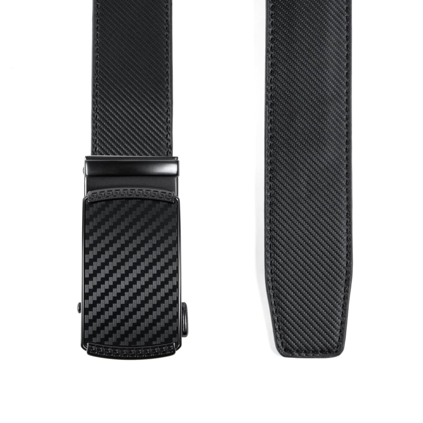 Drowsmen Belt men,leather ratchet belt 1 3/8" with Comfort Click Sliding Automatic Buckle in gift box, Adjustable belt Trim to Fit (Carbon Fiber H Belts, 32"-38" Waist Adjustable)