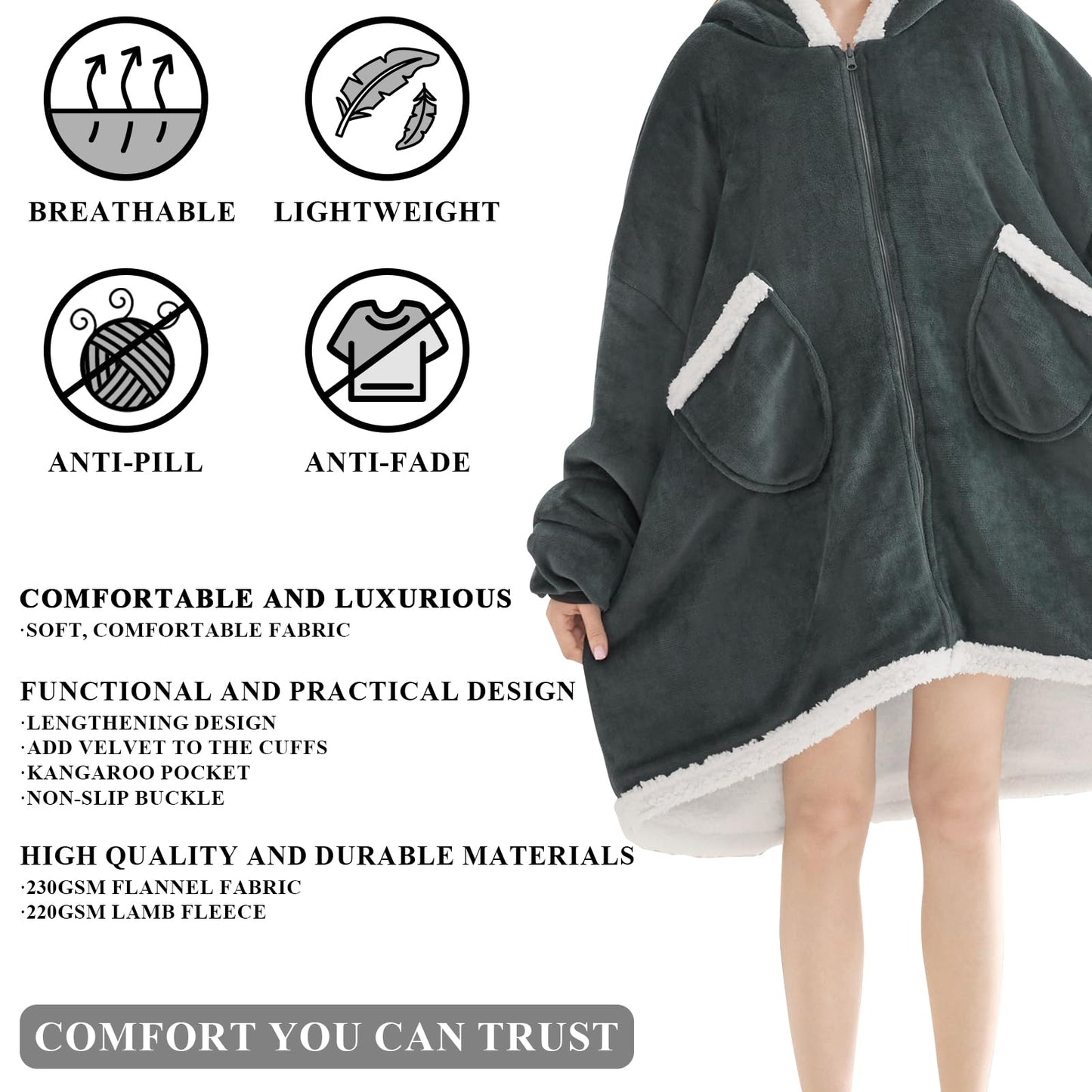 Topcee Oversized Sherpa Fleece Hoodie Blanket