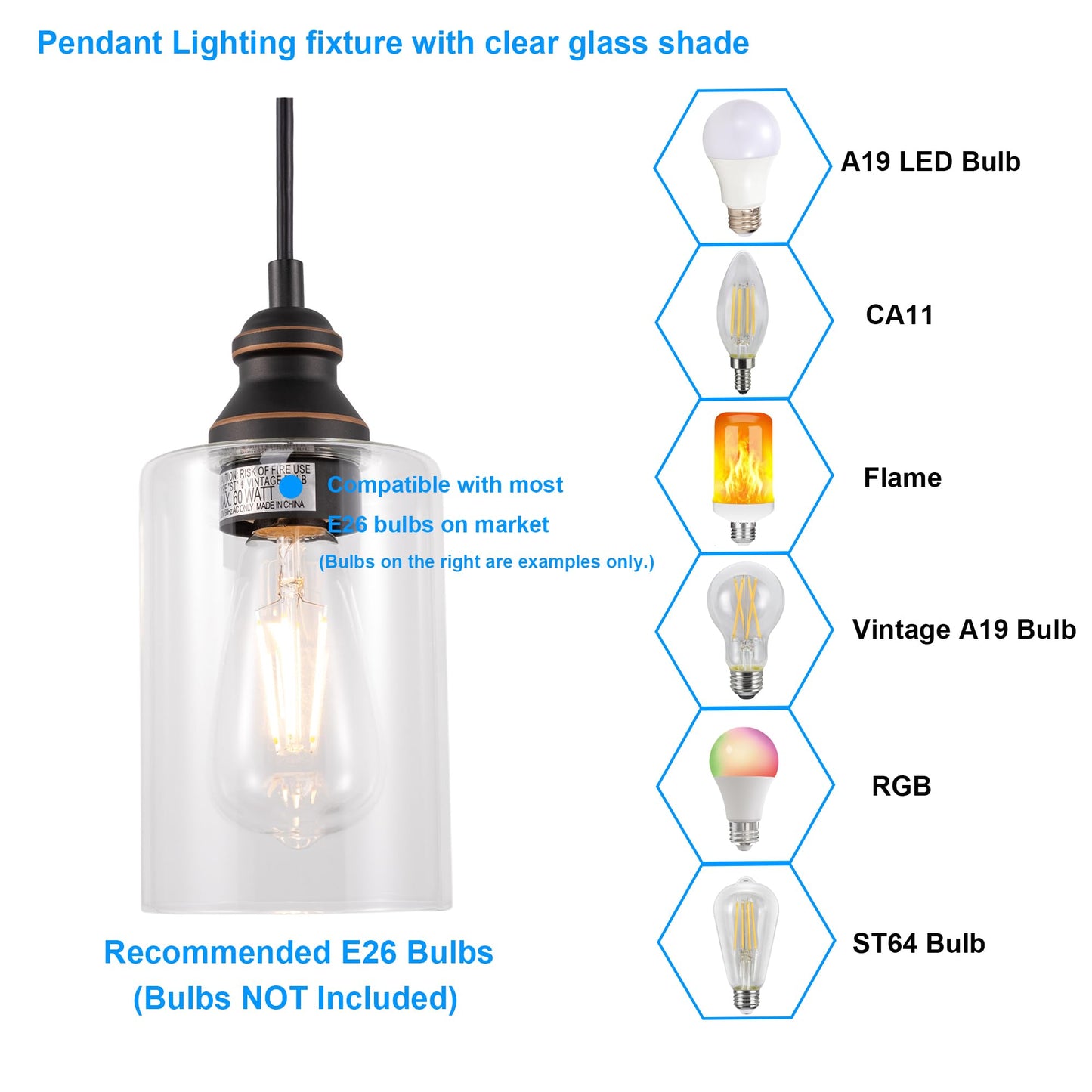 3-Pack Pendant Ceiling Lights with E26 Base