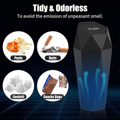 Wontolf Car Trash Can Bin with Lid, Small Car Garbage Can with Trash Bags Diamond Design Leakproof Mini Car Accessories Trash Bin Car Dustbin Organizer Container for Car Office Home