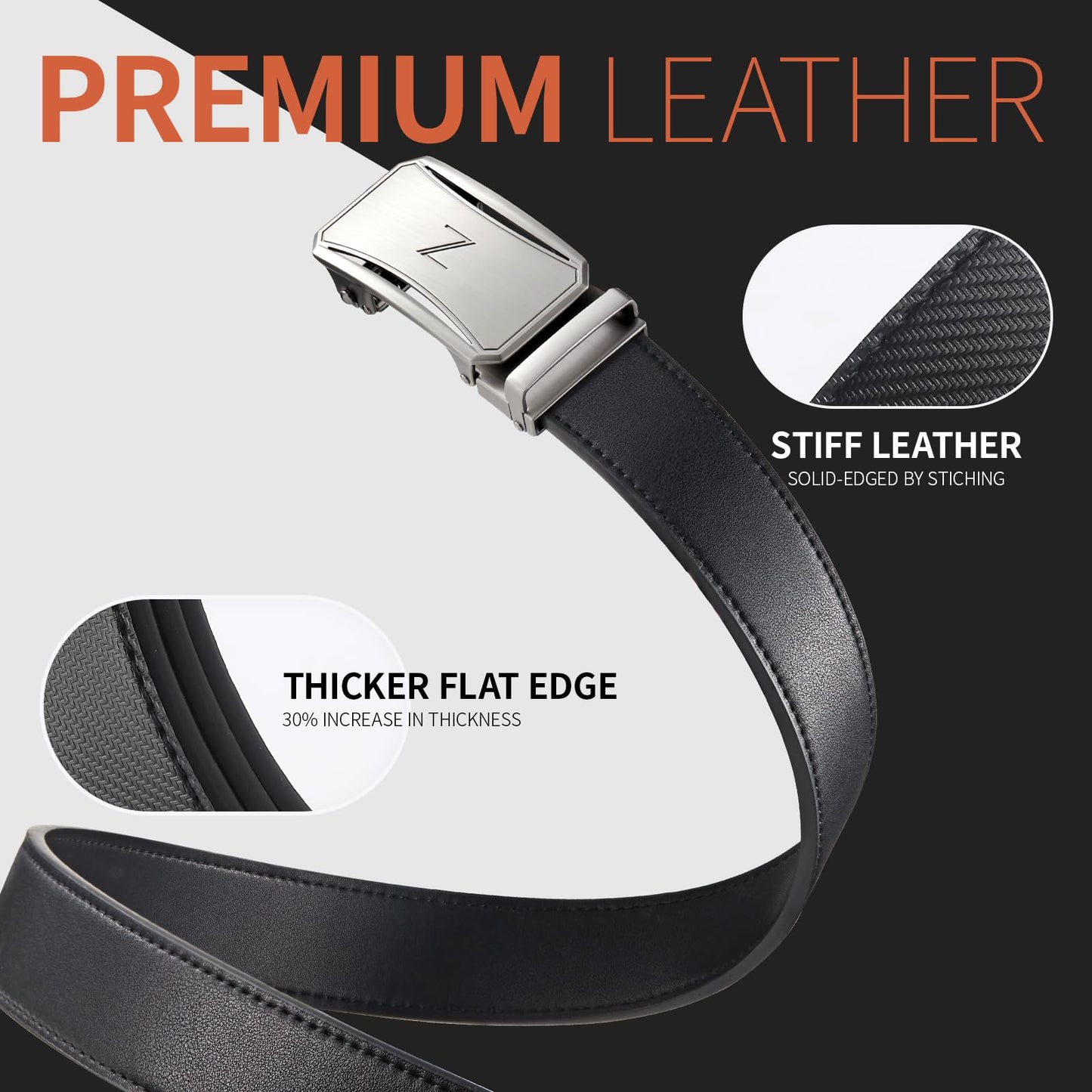 Zitahli Mens Belt Leather - Ratchet Belt for Men Dress Pant Shirt Oxfords,Micro Adjustable Black Brown Belt,Trim To Fit 30"-36"