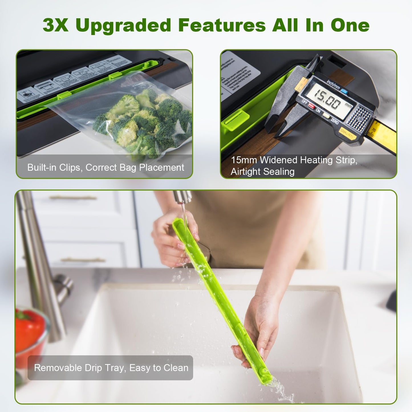 Gasbye 2-Pump Vacuum Sealer Machine, [2X Suction Power] Food Sealer for Dry, Wet Food, Sous Vide, 44Pcs Precut Bags Included, Easy-to-Clean Removable Drip Tray, Durable Silicone Gaskets, Silver