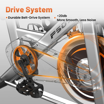 Exercise Bike, Stationary Bikes for Home Gym,Workout Bike With Belt Drive,Indoor Cycling Bike With Digital Display & Comfortable Seat Cushion,Silver Orange-C
