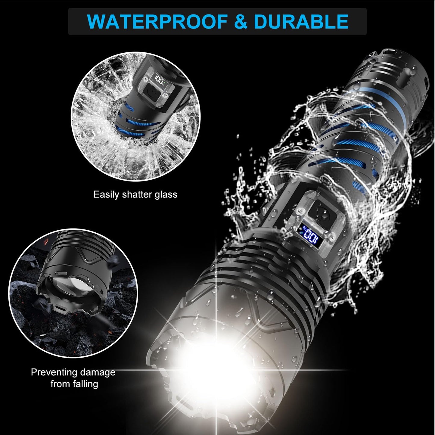 Rechargeable Flashlight, 20000 High Lumens Long Beam Super Bright Powerful Flashlight, 5 Mode, Zoomable, Waterproof, Tactical Flashlight for Camping Hiking