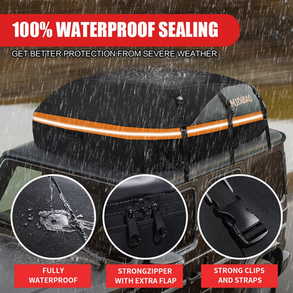 MIDABAO Thickened 20 Cubic Waterproof Duty Car Roof Top Carrier-Car Cargo Roof Bag Car Roof Top Carrier - Easy to Install Soft Rooftop Luggage Carriers with Wide Straps 20 Cubic Feet, ROB01