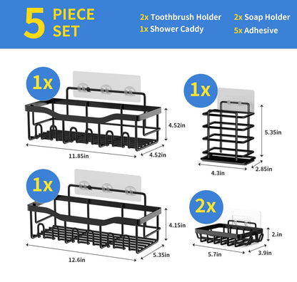 Xiaozxwlhq Corner Shower Caddy Hanging, Adhesive Shower Organizer for Bathroom, No Drilling, Extra Large Load Bearing, Bathroom Organizer, Bathroom Shower Shelves, 5 Pieces Set (Black)