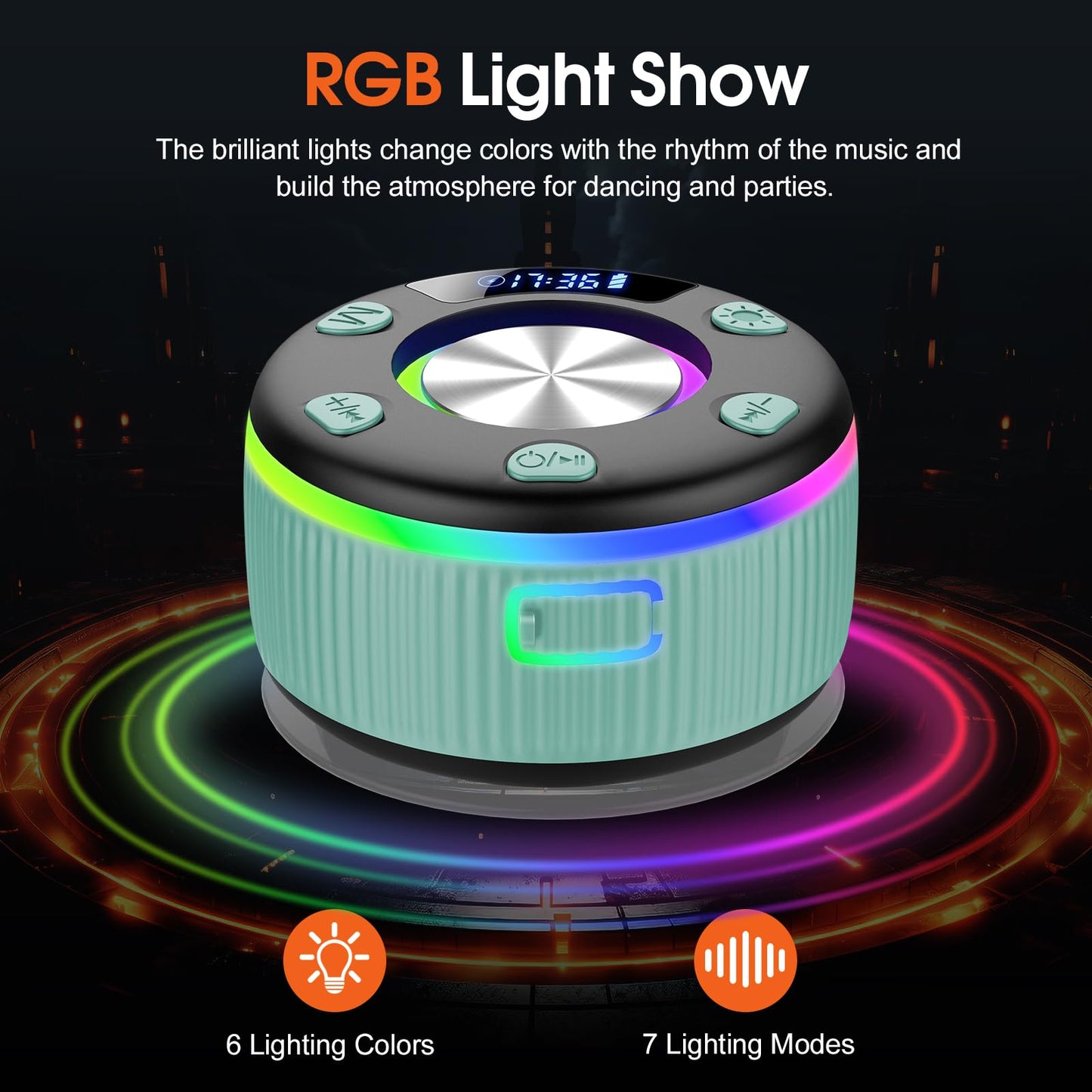 Bluetooth Shower Speaker with RGB Light & Suction Cup