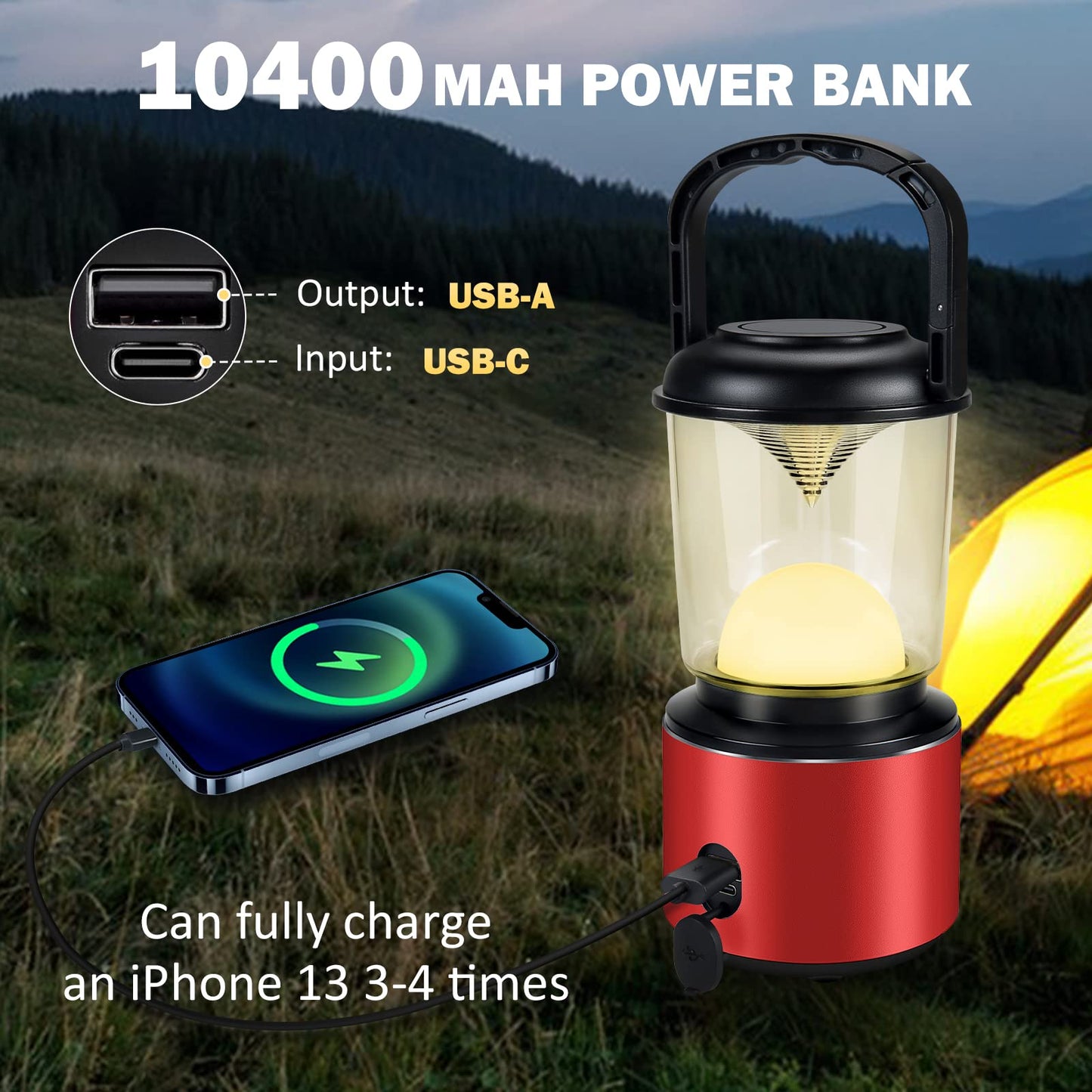 LED Camping Lantern with USB Rechargeable Battery