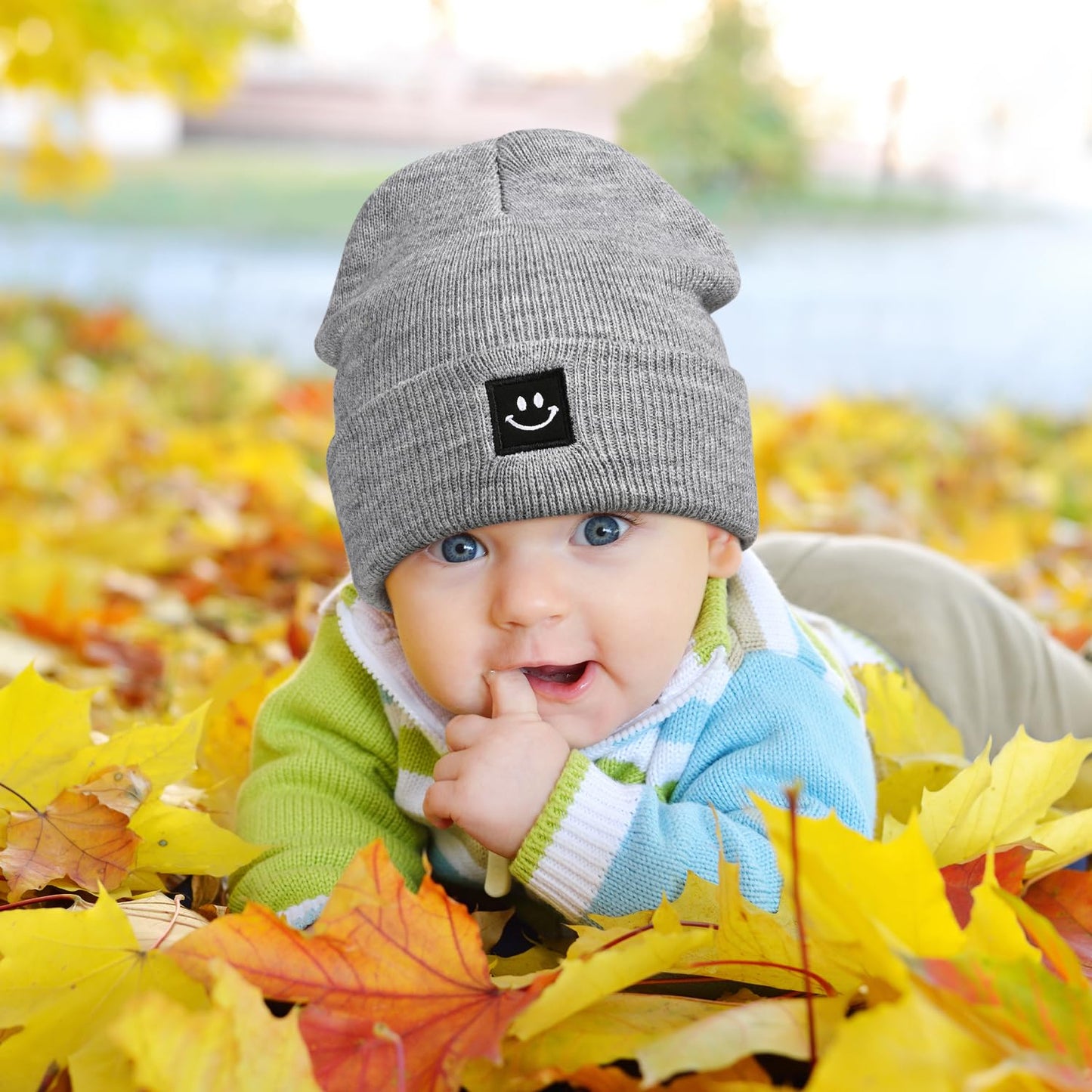 Baby Beanie Knit Ski Hat,Toddler Winter Beanies,Warm Knit Hat for Girls Boys Children 6-36 Months Gray