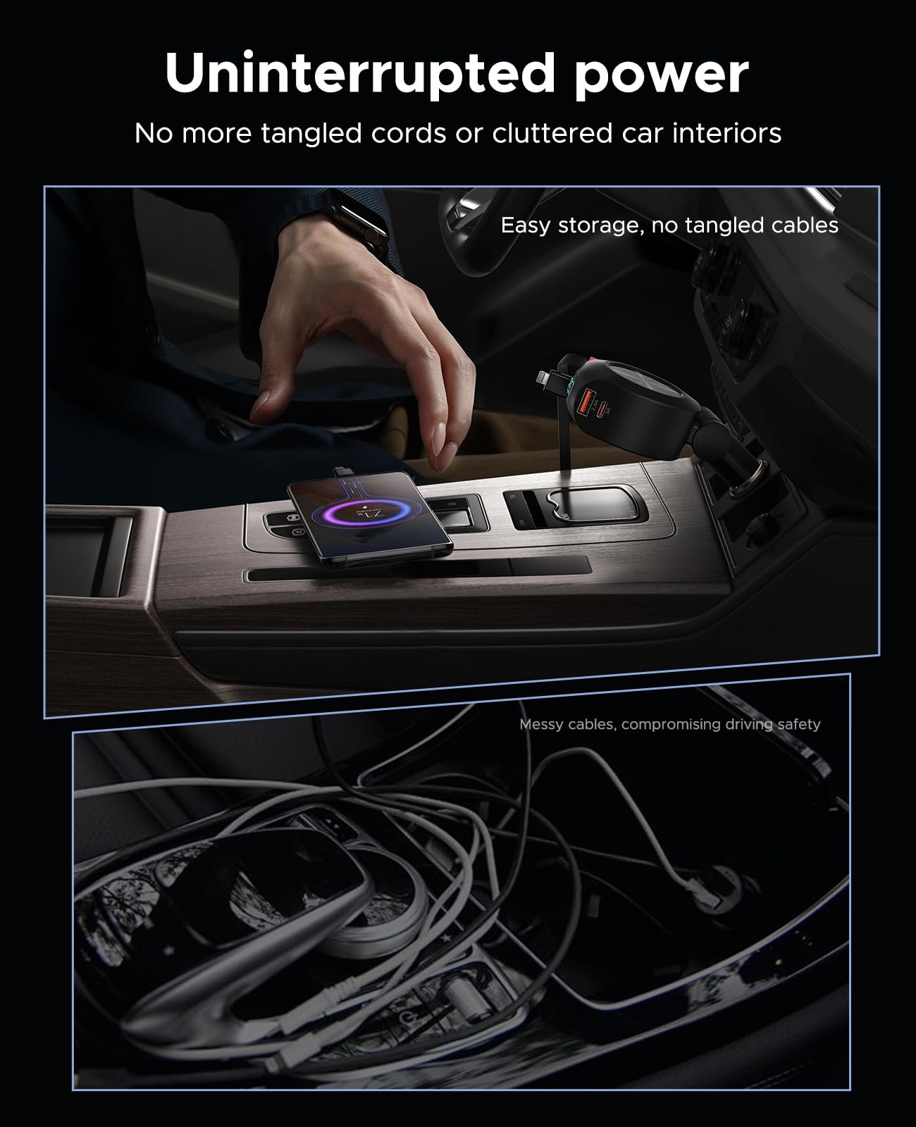 4-in-1 Fast Car Charger with Retractable Cables
