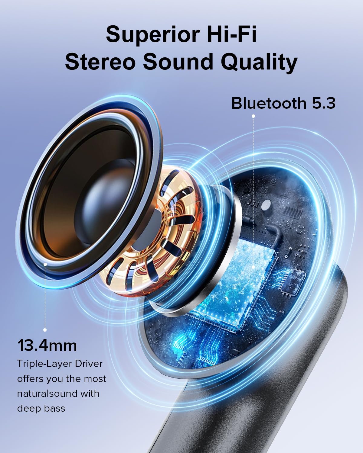 TUMJUN Wireless Earbuds, 42H Playtime Bluetooth 5.3 Headphones, HiFi Stereo Call Noise Cancelling Earbuds, IPX7 Waterproof Stereo in-Ear Earphones with LED Display for iOS Android Cell Phone (Black)