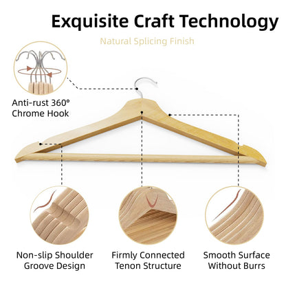 30 Pack Non-Slip Wooden Coat Hangers