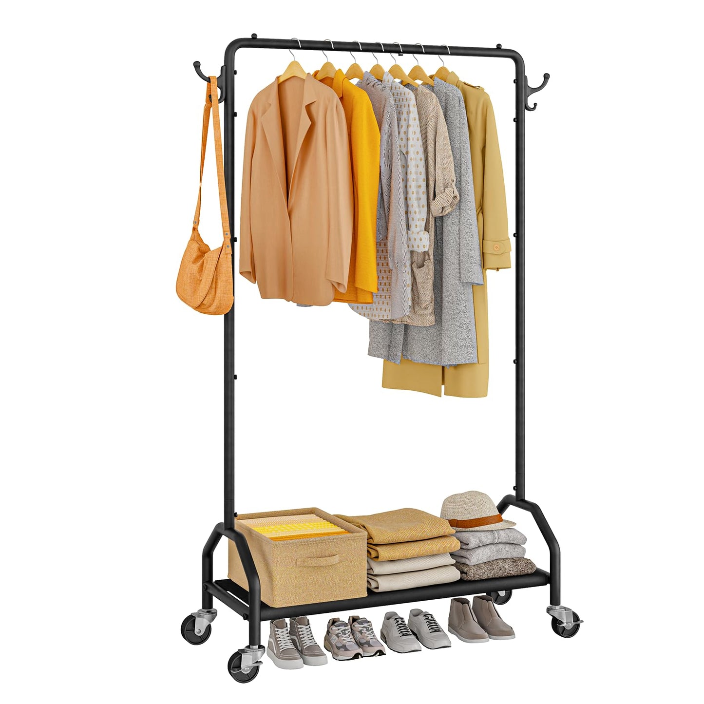 Wiracks Rolling Clothes Rack With Bottom Shelves