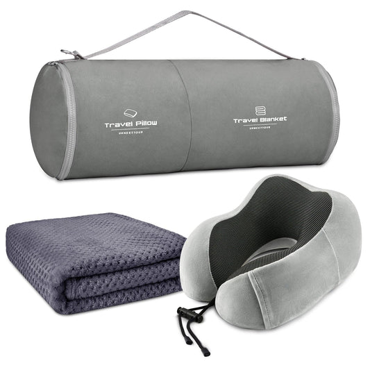 Travel Pillow and Blanket Set for Airplane