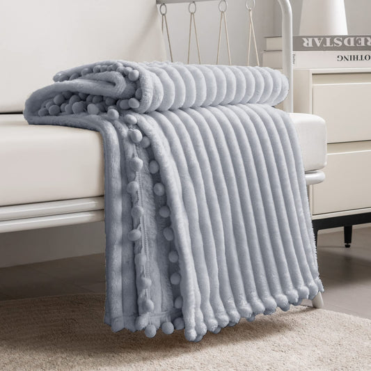DISSA Plush Fleece Blanket Queen Size Grey
