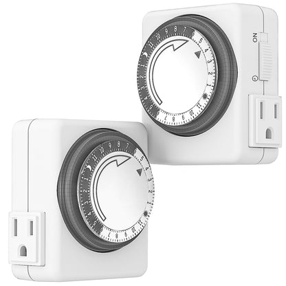 HBN Indoor Timers for Lamps,24 Hour Plug-in Mechanical Indoor Timer for Electrical Outlets,Dual Outlets,15 Minute Intervals,Light Timer for Indoor Lighting,Heavy Duty Daily Cycle,3 Prong,2-Pack