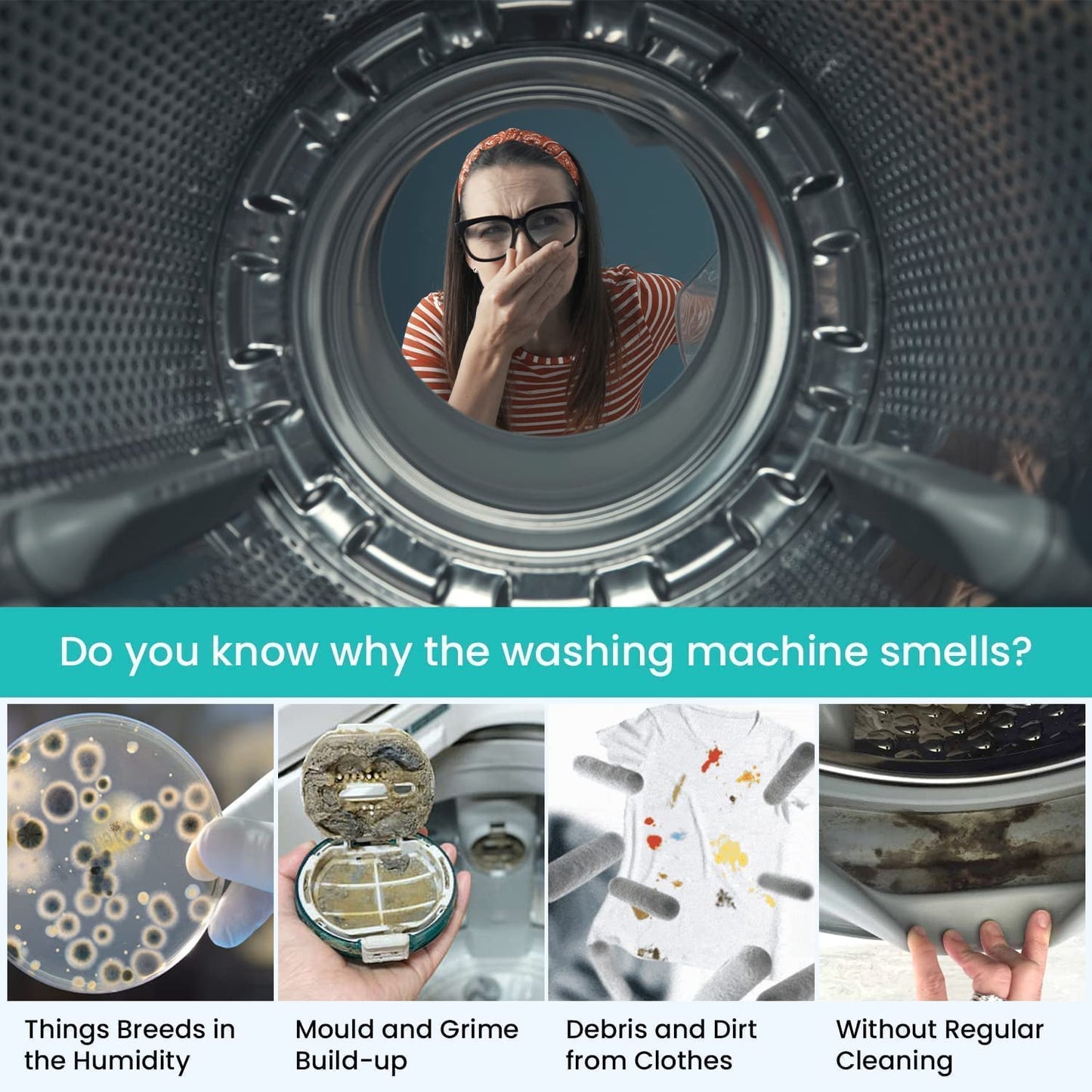 Maravello Washing Machine Cleaner Descaler Tablets Washing Machine Cleaning Tablets - for Front Load and Top Load Washers, Mold and Stain Remover for Laundry Tub 6-Month Supply (Sea Salt, 6 Count)