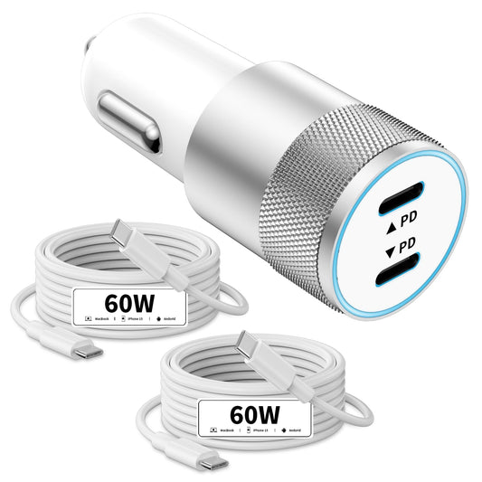 72W Dual USB C Car Charger with Cables