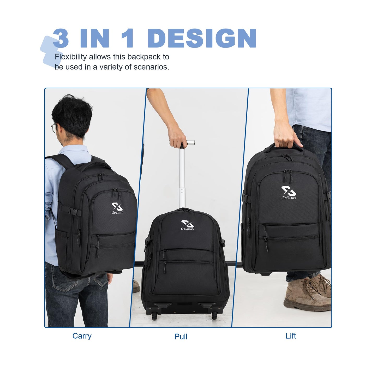 Rolling Backpack with Wheels - Water-Resistant Luggage