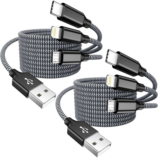 3-in-1 Nylon Braided Charging Cable 4ft