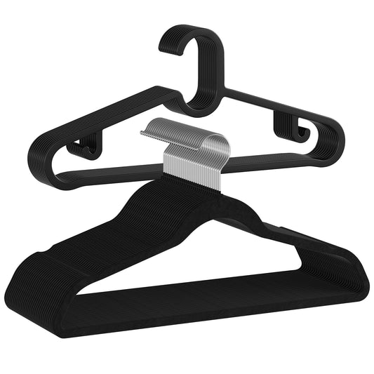 GETORO Velvet Hangers 30 Pack with 10 Plastic Hangers, Non Slip Clothes Hangers, Slim Felt Hangers, Black Velvet Hanger for Closet, 30 Black/10 Black