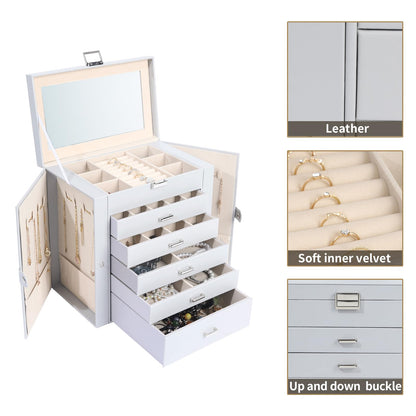 ASINGYER Jewelry Box for Women, 6 Layer Lockable Large Jewelry Holder Organizer with 5 Drawers for Jewelry Storage, Big Jewelry Box for Womens’ Christmas Gift (gray)