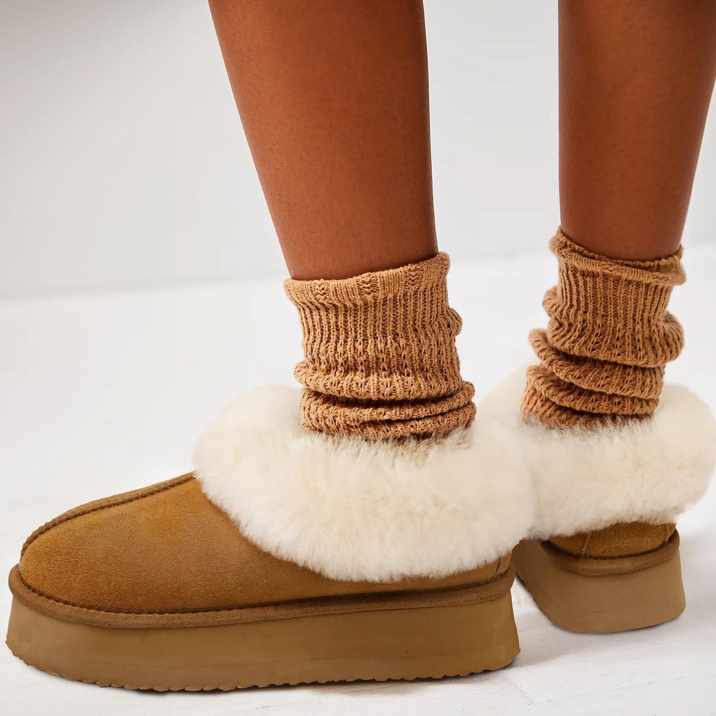 Furry Lined Platform Slippers for Women