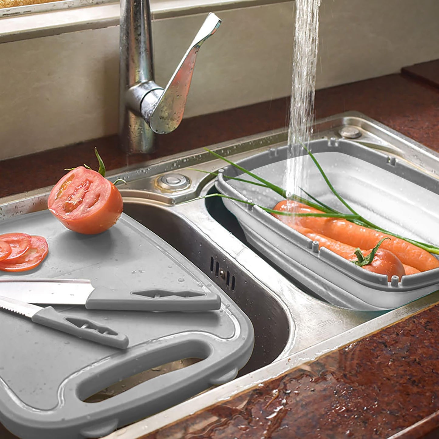 Collapsible Camping Cutting Board with Colander
