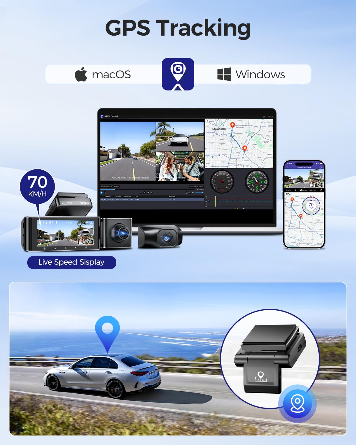 AZDOME 4K Triple Channel Dash Cam with WiFi