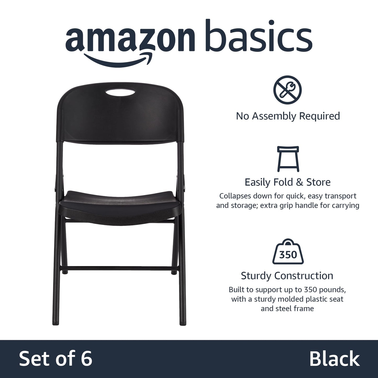 6-Pack Foldable Plastic Chairs - 350 lb Capacity