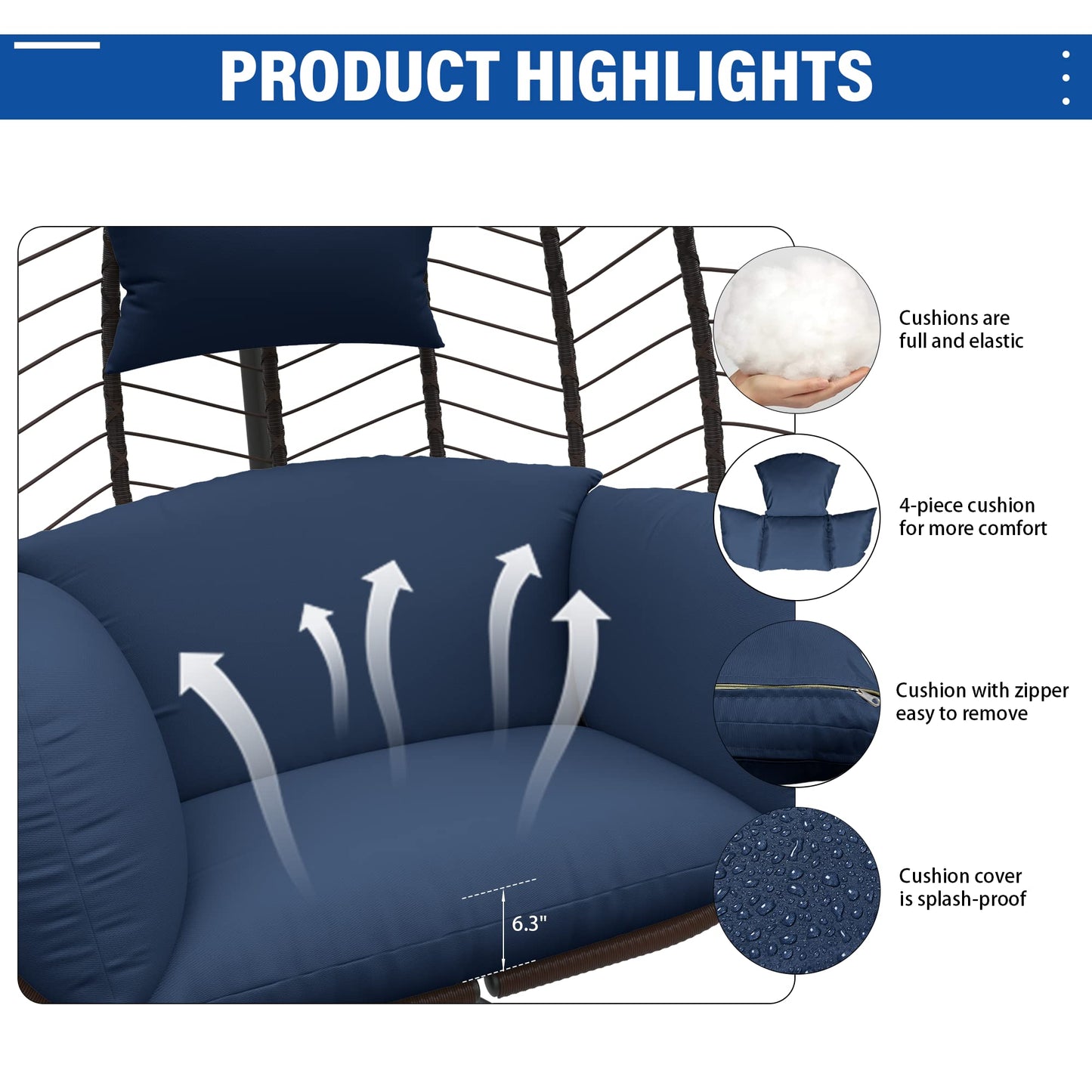 UPDATE: DEAD! ALAULM Egg Swing Chair Outdoor Indoor Wicker Rattan Hanging Chair with Stand 350lbs Capacity w/Strong Frame & UV Resistant Cushions for Patio Balcony Bedroom (Dark Blue)