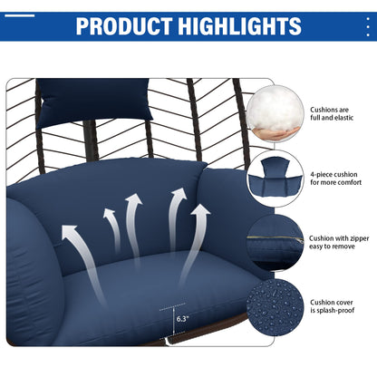 UPDATE: DEAD! ALAULM Egg Swing Chair Outdoor Indoor Wicker Rattan Hanging Chair with Stand 350lbs Capacity w/Strong Frame & UV Resistant Cushions for Patio Balcony Bedroom (Dark Blue)