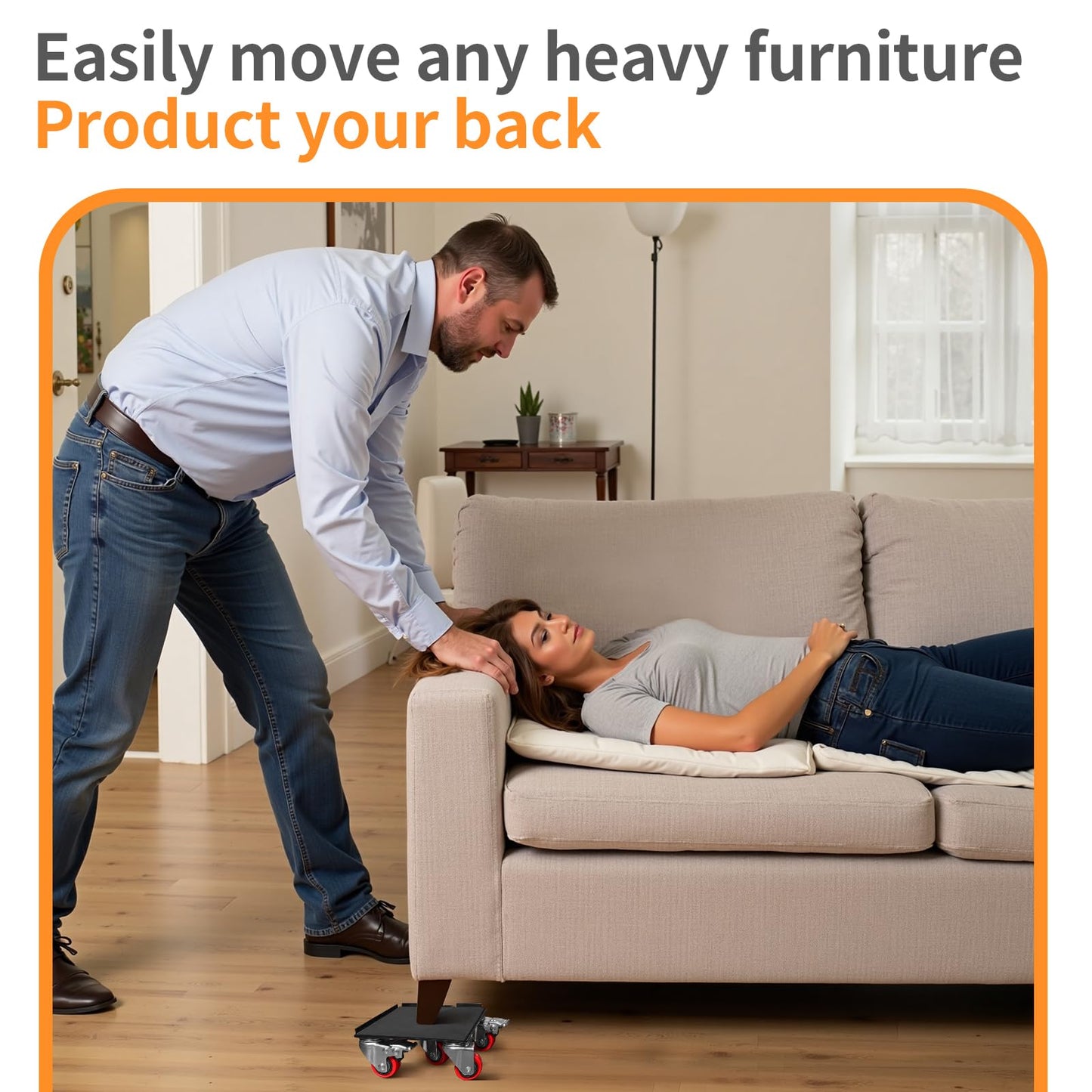Furniture Dolly with 5 Wheels & Furniture Sliders Lifter Set, Heavy Duty Furniture Movers for Moving Heavy Furniture and Appliances, 2000 Lbs Capacity, 360° Rotating Wheels & Side Brake