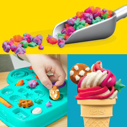 Play-Doh Rainbow Swirl Ice Cream Playset with 7 Pretend Play Kitchen Accessories, Arts and Crafts Toys for 3 Year Old Girls and Boys and Up