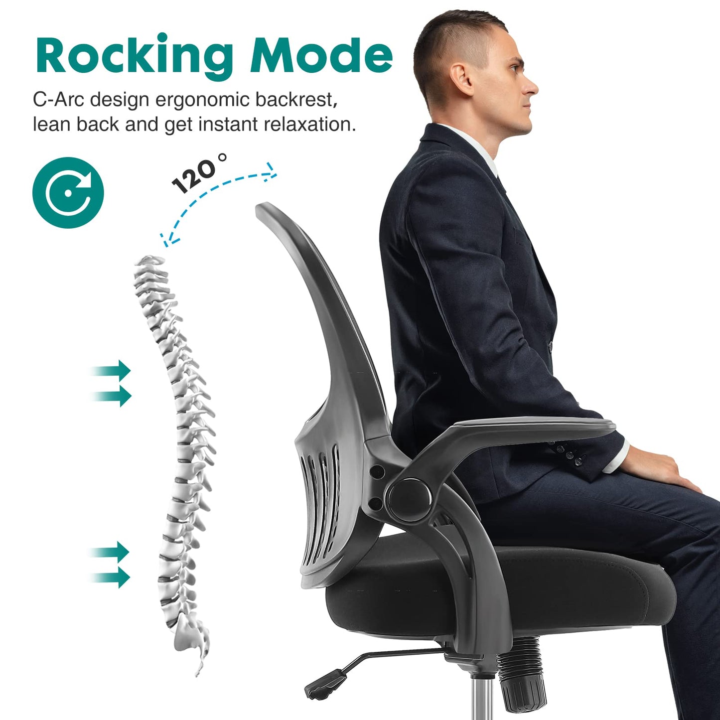 OLIXIS Office Chair - Ergonomic Flip-up Arm Home Office Computer Swivel Task Chair with Lumbar Support, Wide Seat, Thickened Cushion, Widened Backrest, Storage Back Basket, Darkblack (Z3519BK-2)