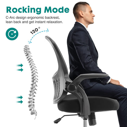 OLIXIS Office Chair - Ergonomic Flip-up Arm Home Office Computer Swivel Task Chair with Lumbar Support, Wide Seat, Thickened Cushion, Widened Backrest, Storage Back Basket, Darkblack (Z3519BK-2)
