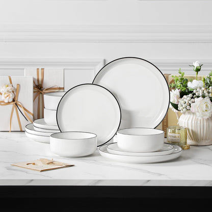 MALACASA 12-Piece Modern Porcelain Dinnerware Set