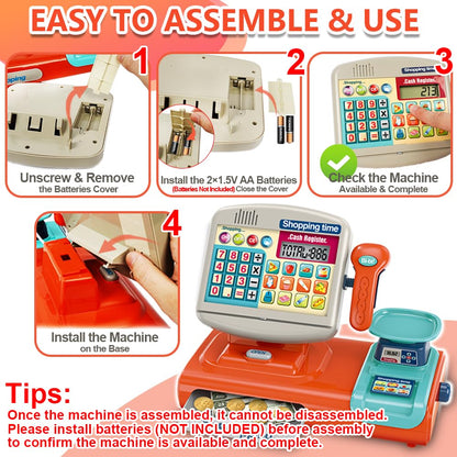 XINGYING Toy Cash Register for Kids, Pretend Play Store w/ Sounds & Real Calculator & Simulate Weighter, Kids Cash Register with Scanner and Credit Card Play Food Money for Boys Girls Ages 3 4 5 6 7+