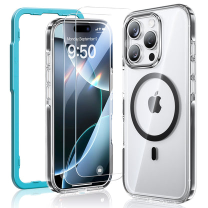 SMARTDEVIL Magnetic MagSafe Black Case for iPhone 16 Pro, Strong Magnetic Clear Shockproof Cover with 2 Screen Protectors, Ultra-Slim Anti-Yellowing Phone Case