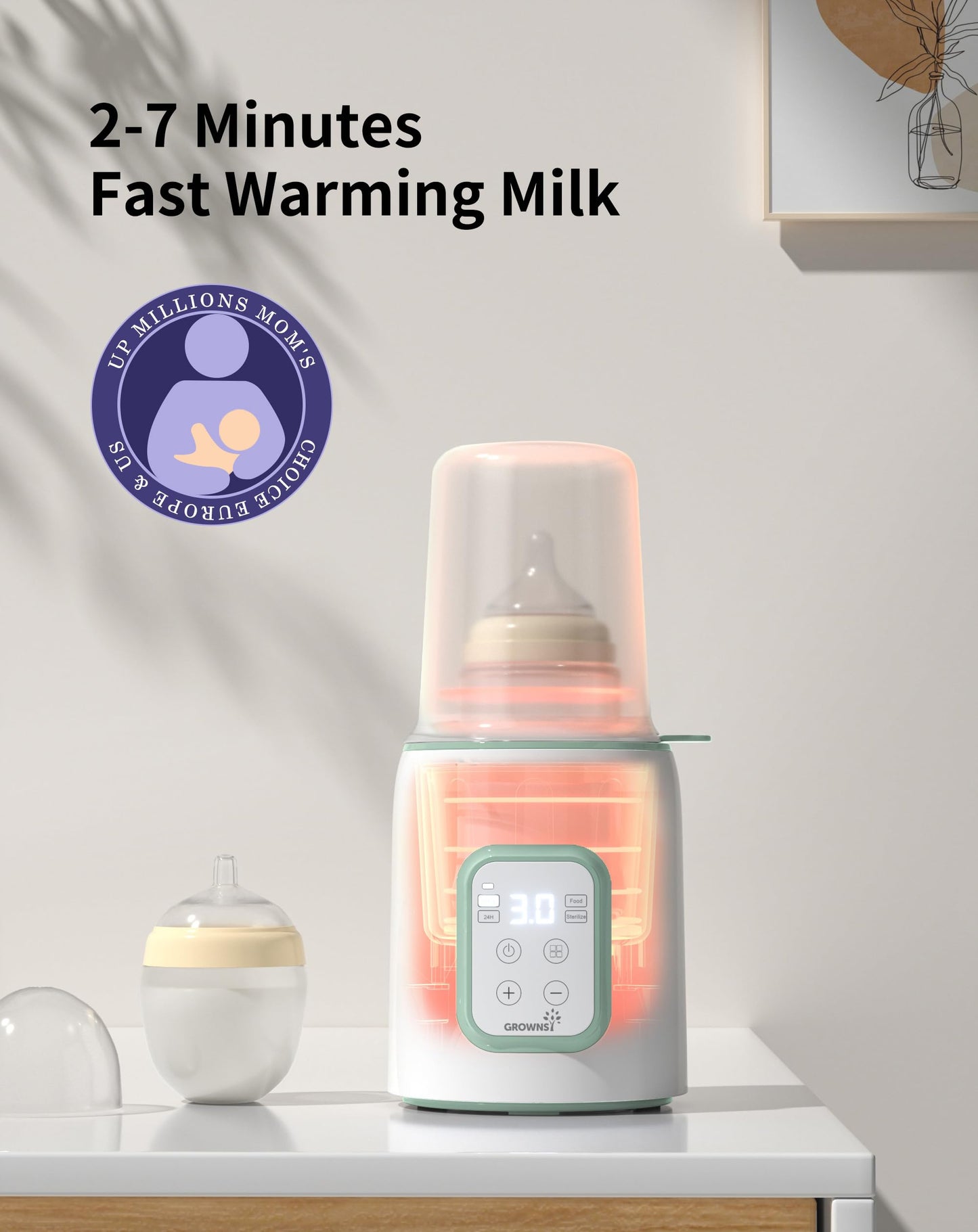 GROWNSY Baby Bottle Warmer, 8-in-1 Fast Baby Milk Warmer with Timer for Breastmilk or Formula, Accurate Temperature Control, 24H Keep, Food Heater&Defrost BPA-Free Bottle Warmer for All Bottles- Green