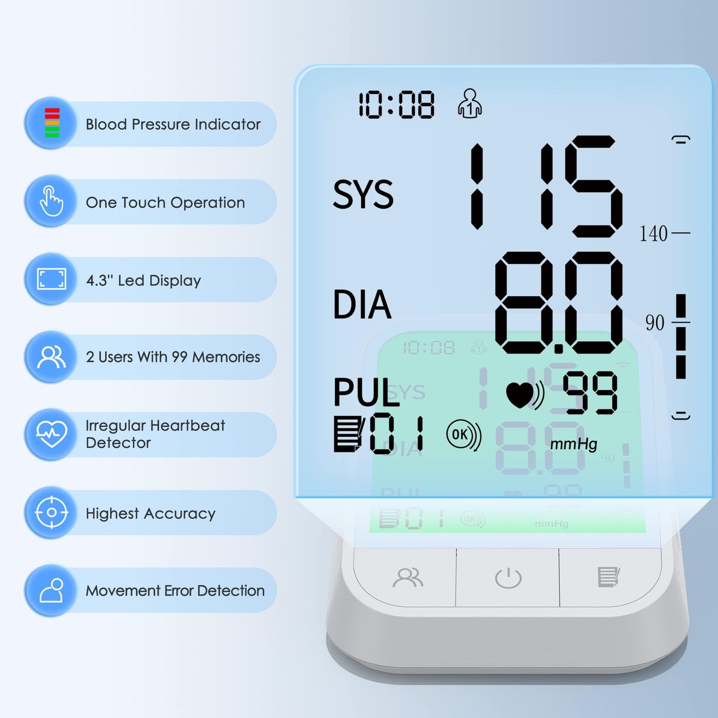 Freshcare Blood Pressure Monitor with Cuff, Large Cuff for Blood Pressure Machine, 2x99 Menory