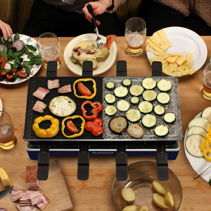 Raclette Table Grill, Techwood Electric Indoor Grill Korean BBQ Grill, Removable 2-in-1 Non-Stick Grill Plate, 1500W Fast Heating with 8 Cheese Melt Pans, Ideal for Parties and Family Fun