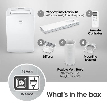 LG 7000 BTU Portable Air Conditioners [2023 New] Wheels for Easy Install & Mobility LCD Display Remote Control Cools 300 Sq.Ft 3-in-1 function Timer AC Unit Home Room White LP0723WSR