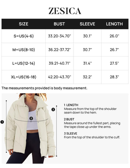 ZESICA Women's Winter Puffer Jacket Long Sleeve Zip Up Drawstring Quilted Baggy Warm Short Down Coats with Pockets,Apricot,Medium