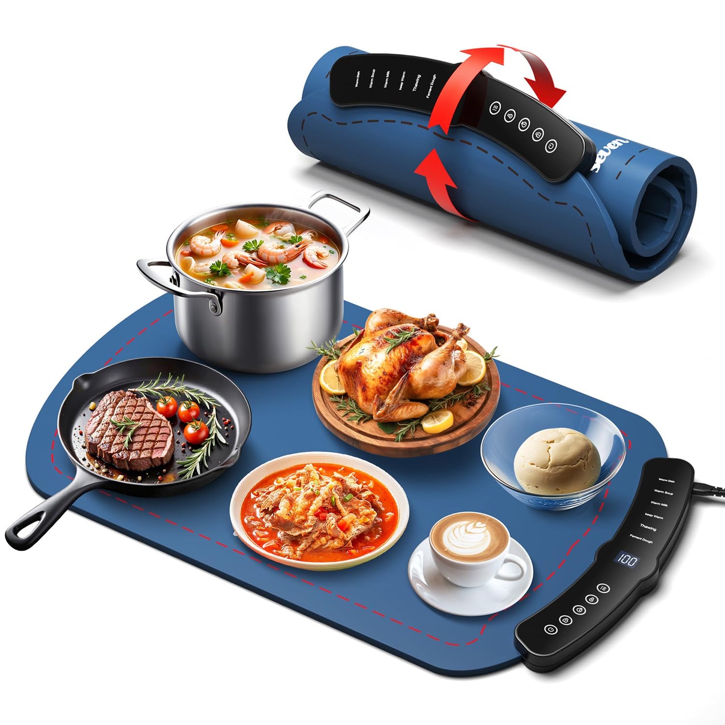 Food Warming Mat with Adjustable Temperature Tray