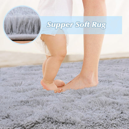 QXKAKA Soft Grey 4x6 Area Rugs for Living Room Bedroom, Shag Shaggy Floor Rug Fuzzy Fluffy Carpet Soft Plush Furry Rug, Machine Washable Large Rug for Kids Home Decor Aesthetic, Gray
