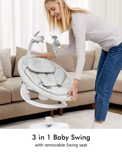 Angelbliss 3 in 1 Baby Swing with Motion Detection, Portable Baby Swings for Infants with Removable Rocker & Stationary Seat, Bluetooth Enabled with 3 Unique Motions (White)